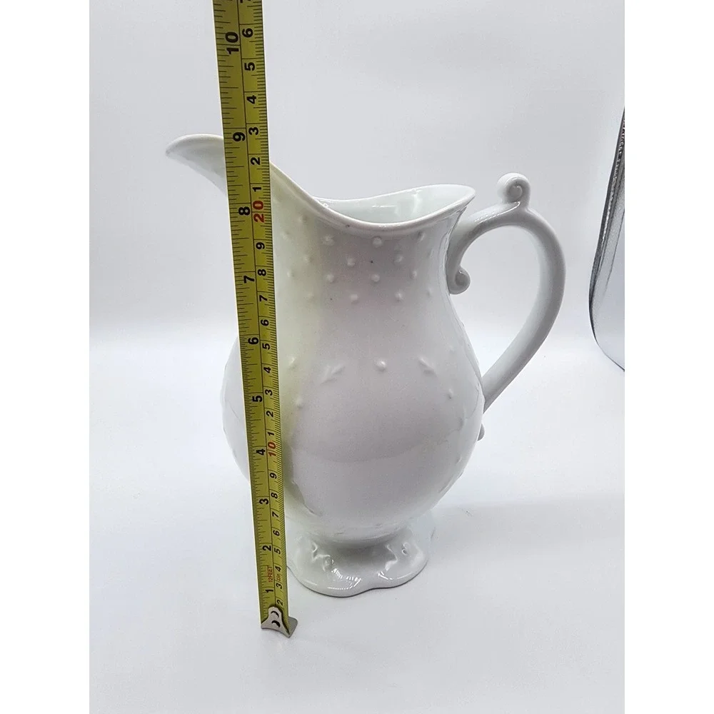 Godinger & Co White Porcelain Hobnail Pitcher Scalloped Pedestal Vase 9 Inch
